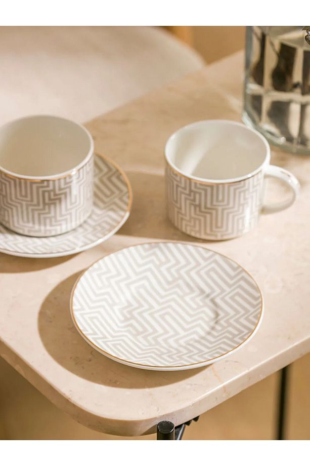 LCW HOME Bej Çizgi Desenli 2 Kişilik Kahve Fincan Takımı 90 Ml T T - 2