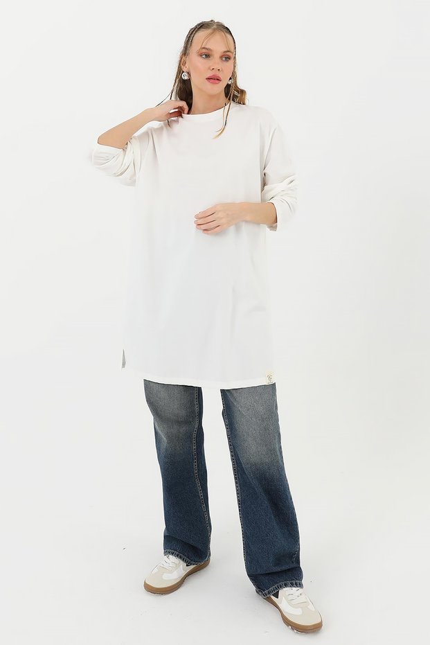 Long Sleeve Basic T-Shirt Tunic Underwear 30726 Ecru