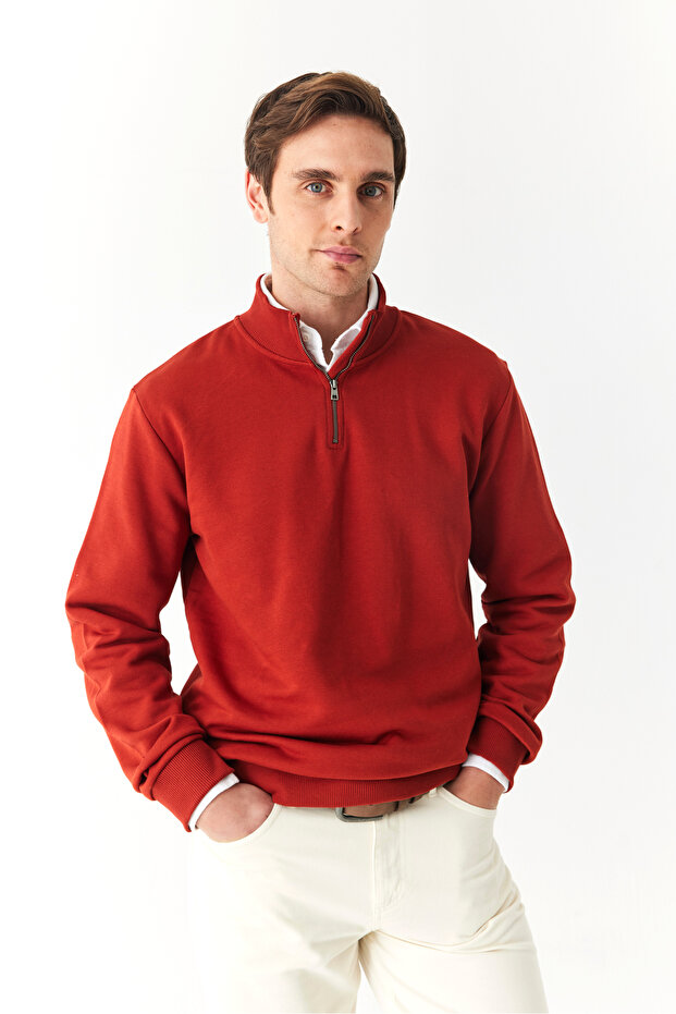 FERMUARLI DİK YAKA SWEATSHIRT - 1