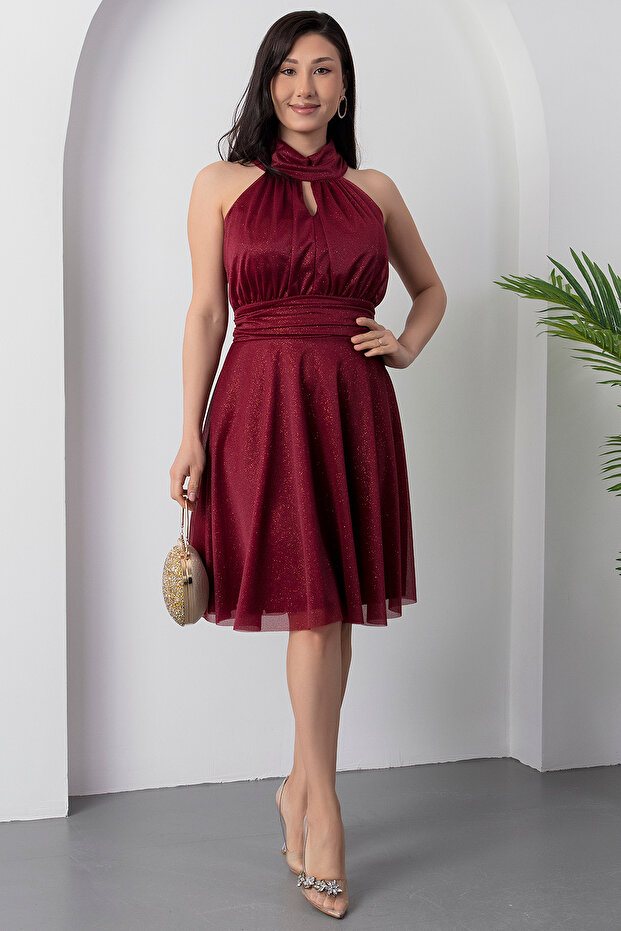 13376 C Yaka Simli Tül Elbise - 7