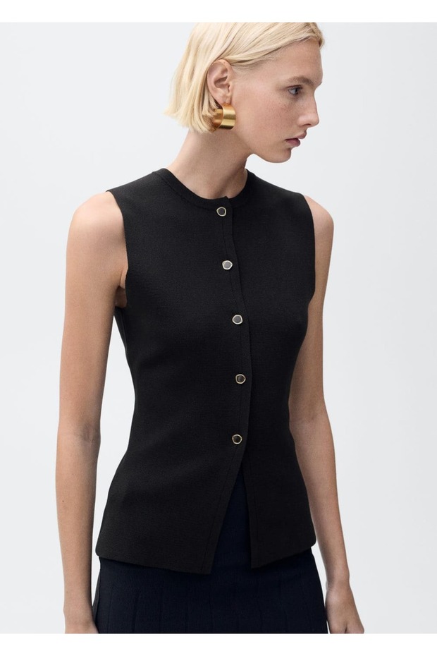 Düğmeli ince triko yelek - 1