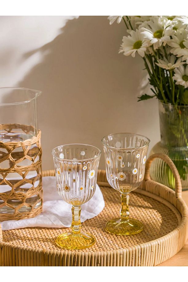 LCW  Beyaz Çiçek Baskılı Ayaklı Su Bardağı 2'li 250 Ml - 2