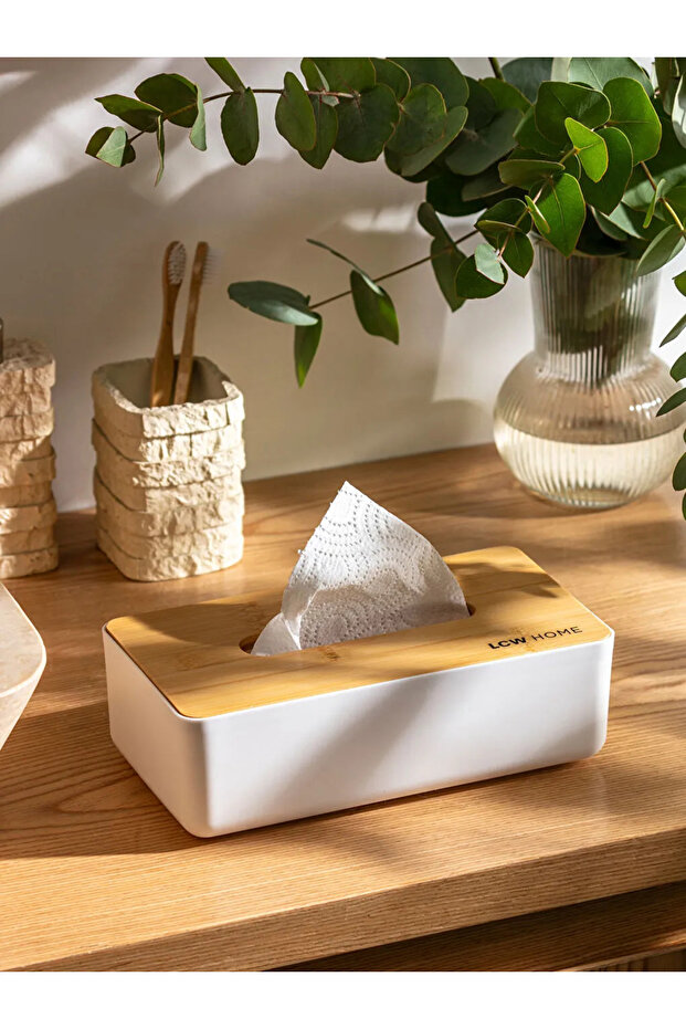 Lcw White Wooden Covered Napkin Holder 24 cm