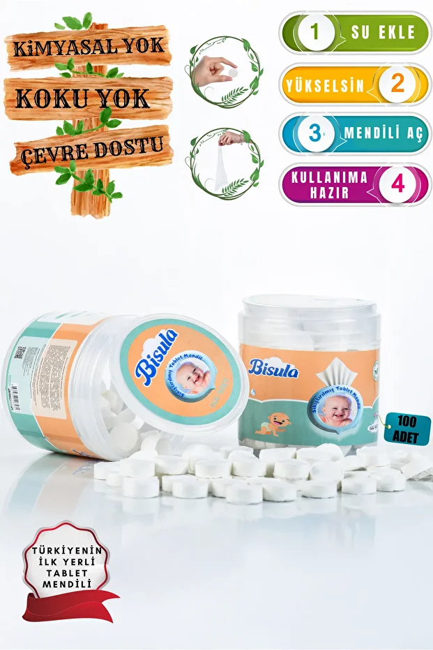 Sıkıştırılmış Tablet Bebek Mendil – Su Ile Açılan Tek Kullanımlık Bebek Temizlik Bezi (100 ADET) - 8