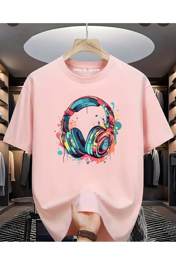 Colorful Headphone Printed Oversize T-Shirt