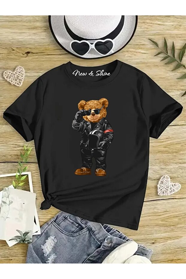 Biker Bear Printed Oversize T-Shirt