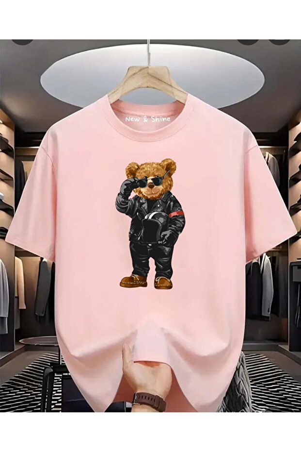 Biker Cool Bear Printed Oversize T-Shirt