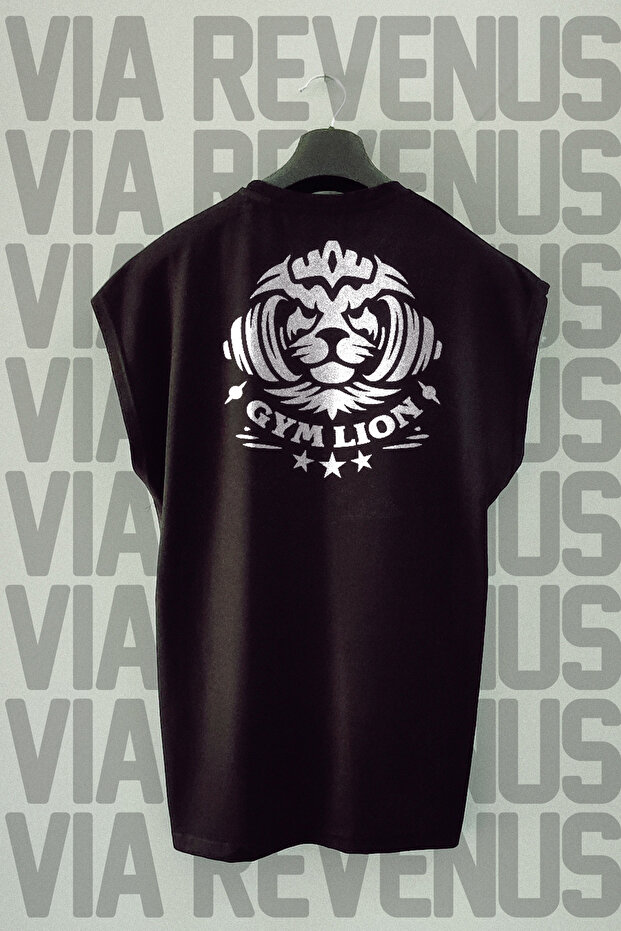 Gym Lion Back Printed Zero Sleeve Crew Neck Sports Tshirt
