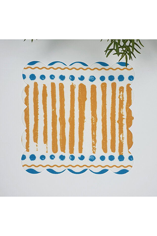 Abstract Striped Polka Dot Yellow Blue Laser Cut Fabric Cocktail Napkin 1 Piece