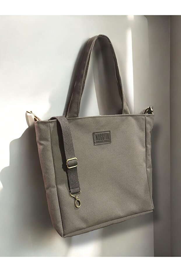 Anthracite Canvas Woven Fabric Large Size Bag with Tok Position Pocket and Zipper
