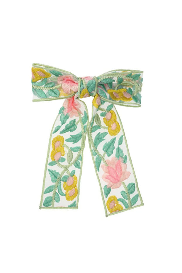 Hand-Embroidered Flower Pattern Tulle Automatic Bow Buckle