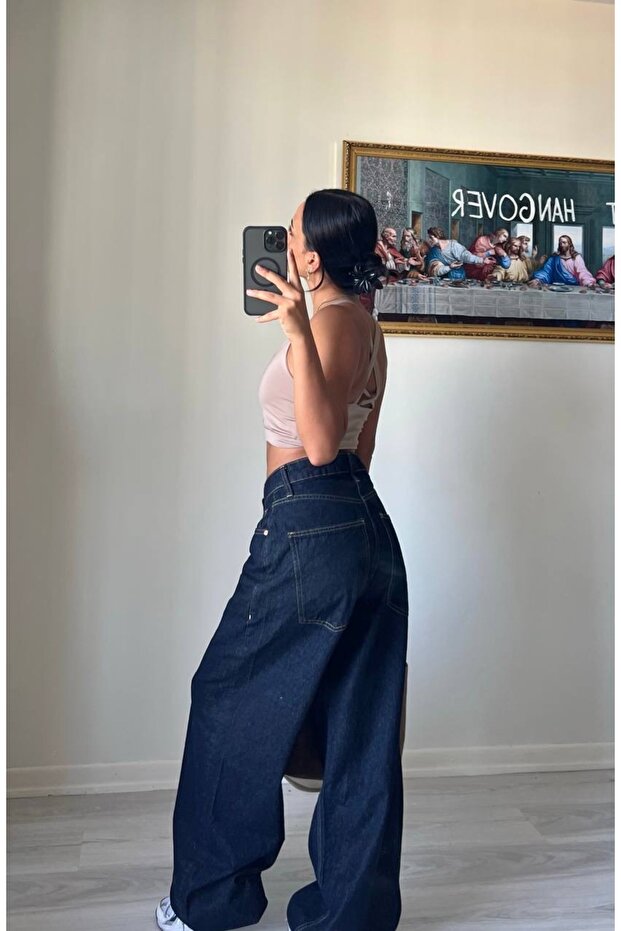 Women's Navy Blue Loose Cut Baggy Jean
