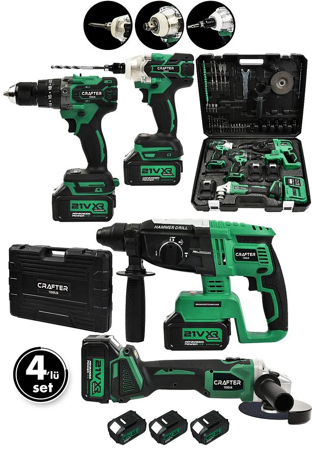 4'lü Set 21v 3.0ah Şarjlı Taşlama- Şarjlı Hilti-13mm Darbeli Şarjlı Matkap-şarjlı Somun Sıkma - 1