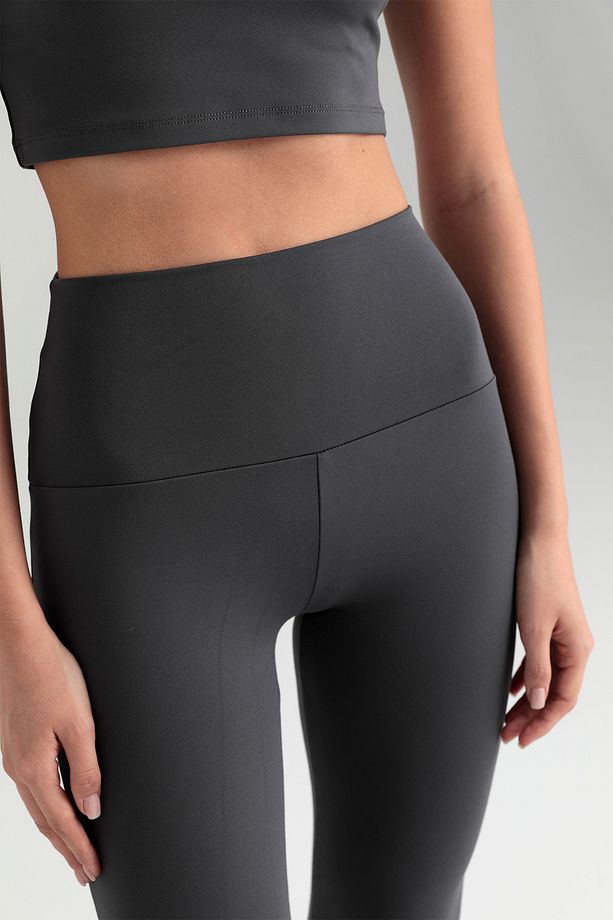 Soft Touch Yüksek Bel Ispanyol Paça Pantolon Füme - 3