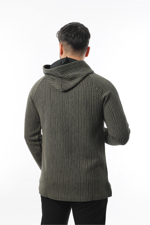 Erkek Önü Nakışlı Şık ve Rahat Basic Relax Regular Fit Kapüşonlu Basic Triko Kazak - 4