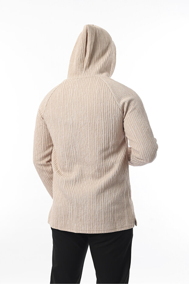 Erkek Önü Nakışlı Şık ve Rahat Basic Relax Regular Fit Kapüşonlu Basic Triko Kazak - 4