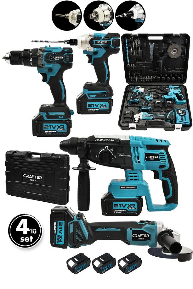 4'lü Set 21v 3.0ah Şarjlı Taşlama- Şarjlı Hilti-13mm Darbeli Şarjlı Matkap-şarjlı Somun Sıkma - 1