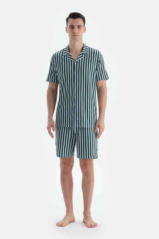 Multıcolor Çizgili Gömlek Şort Pijama Takımı - 4