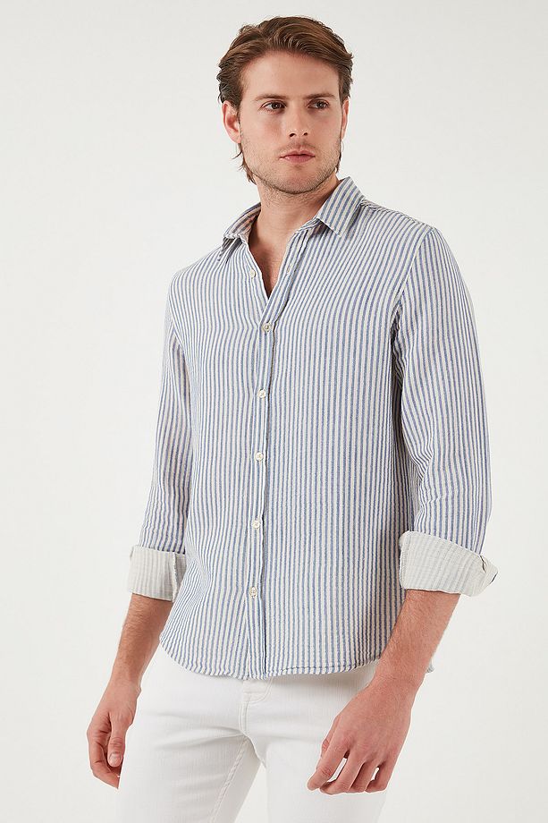 Çizgili Regular Fit Pamuklu Uzun Kollu Gömlek Erkek GÖMLEK CF25S129721 - 2