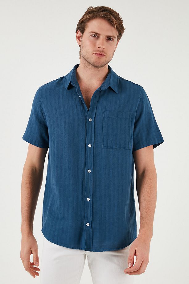 Pamuklu Regular Fit Tek Cepli Kısa Kol Gömlek Erkek GÖMLEK CF25S128230 - 3