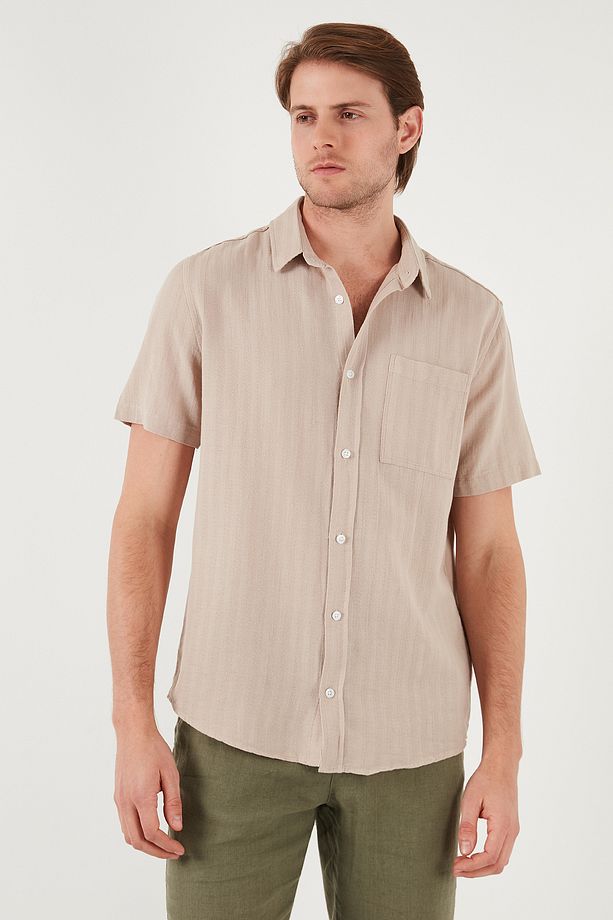 Pamuklu Regular Fit Tek Cepli Kısa Kol Gömlek Erkek GÖMLEK CF25S128230 - 5