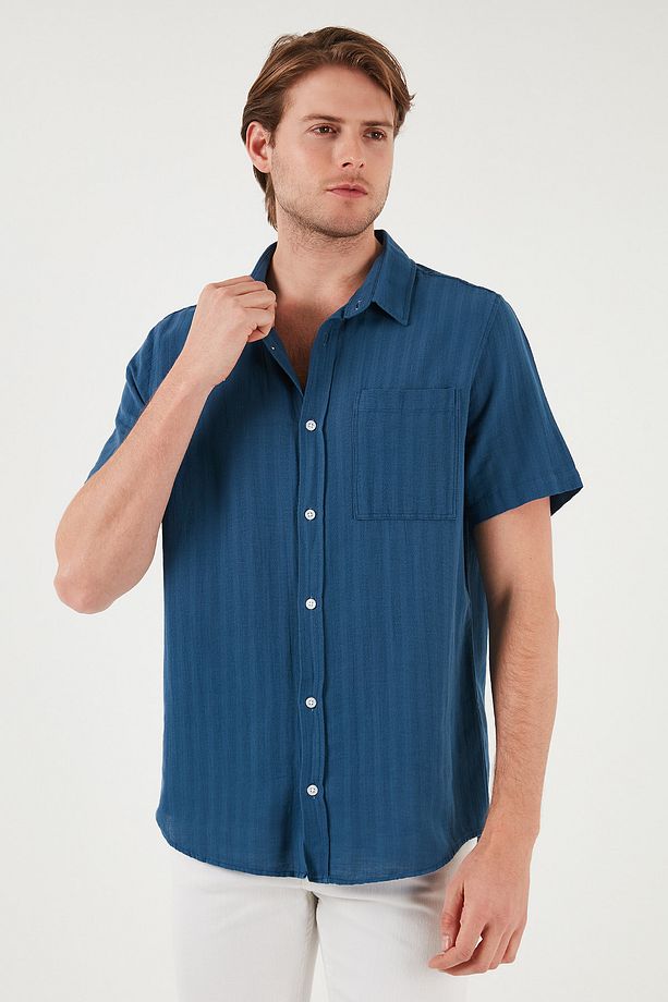 Pamuklu Regular Fit Tek Cepli Kısa Kol Gömlek Erkek GÖMLEK CF25S128230 - 4