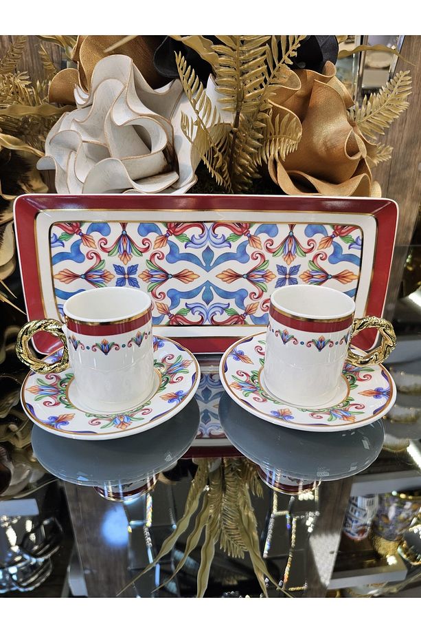 2 Kişilik Tabaklı Şık Kahve Fincan Takımı 90 ML - 1