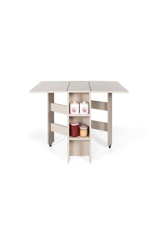 FleXi Katlanır Mutfak Masası, Açılır/Kapanır, Balkon Masası, Raflı - 4