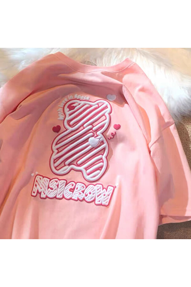 Pink Love Bear Printed Oversize T-Shirt