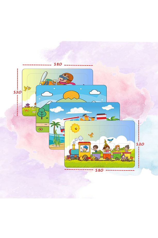 4 adet 16 parça ahşap eğlenceli taşıtlar puzzle yapboz - 3
