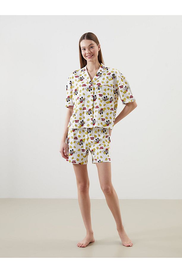 Yeni Sezon Mickey Mouse Desenli Kadin Sortlu Pijama Takimi - 2