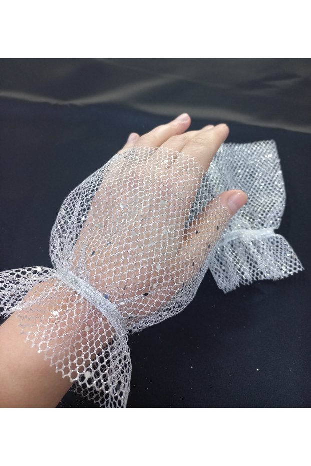 Deepika Sparkling Crystal Tulle Cuff Bracelet Silver
