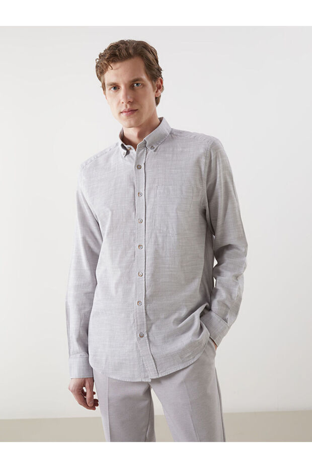 LCWAIKIKI Classic Regular Fit Uzun Kollu Armürlü Erkek Gömlek - 1