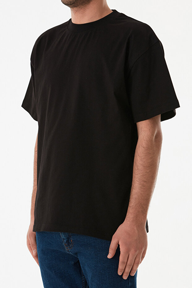 Basic Bisiklet Yaka Oversize Tişört - 7