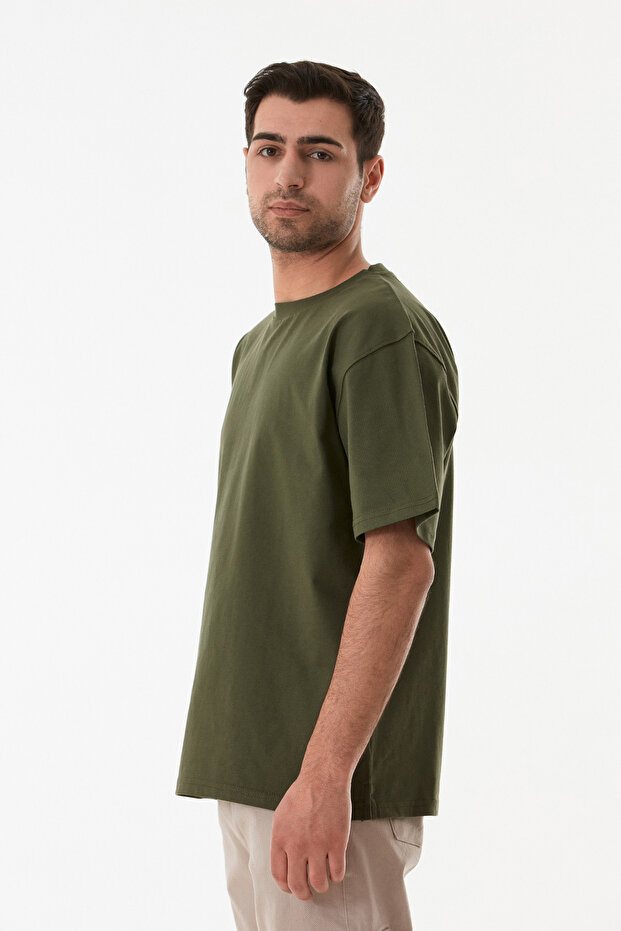 Basic Bisiklet Yaka Oversize Tişört - 3