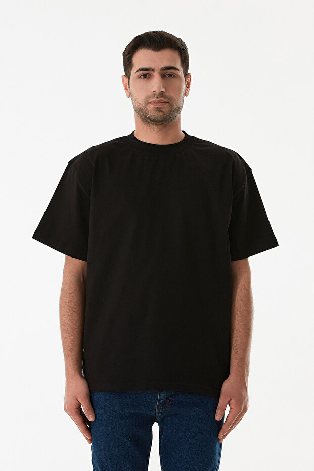 Basic Bisiklet Yaka Oversize Tişört - 8