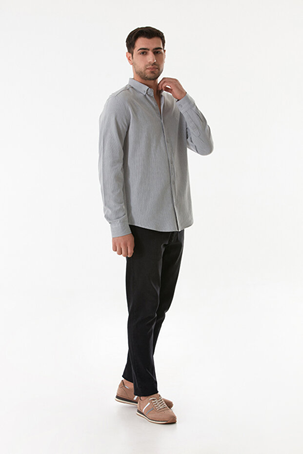 Basic Çizgili Düğmeli Gömlek - 4