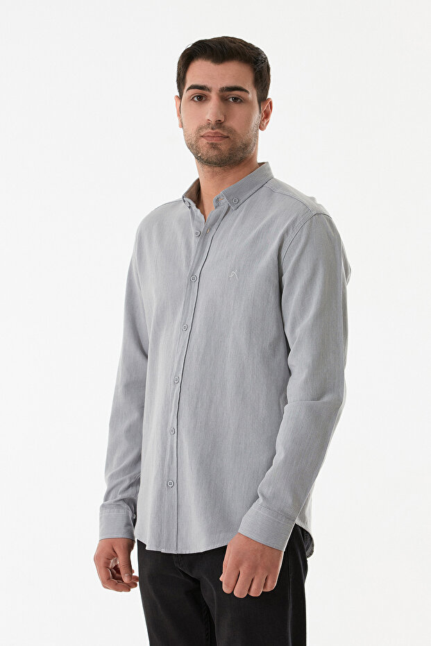 Basic Çizgili Düğmeli Gömlek - 2