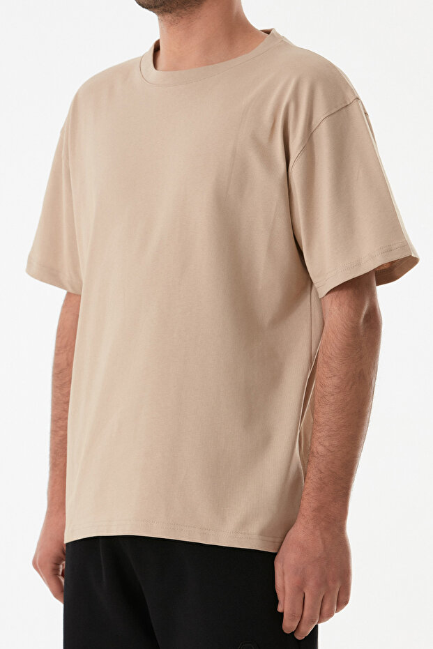 Basic Bisiklet Yaka Oversize Tişört - 6