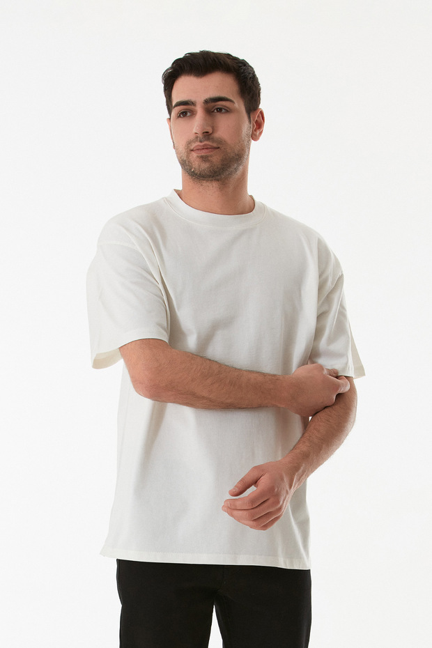 Basic Bisiklet Yaka Oversize Tişört - 3