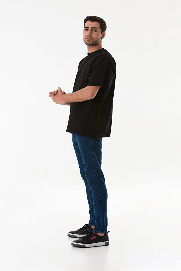 Basic Bisiklet Yaka Oversize Tişört - 4