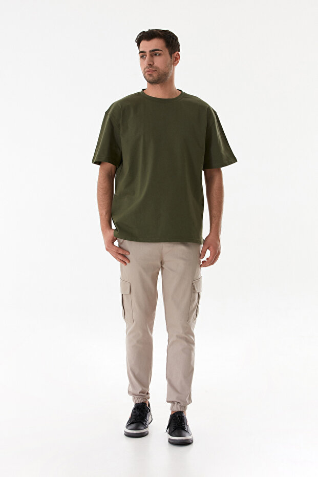 Basic Bisiklet Yaka Oversize Tişört - 2