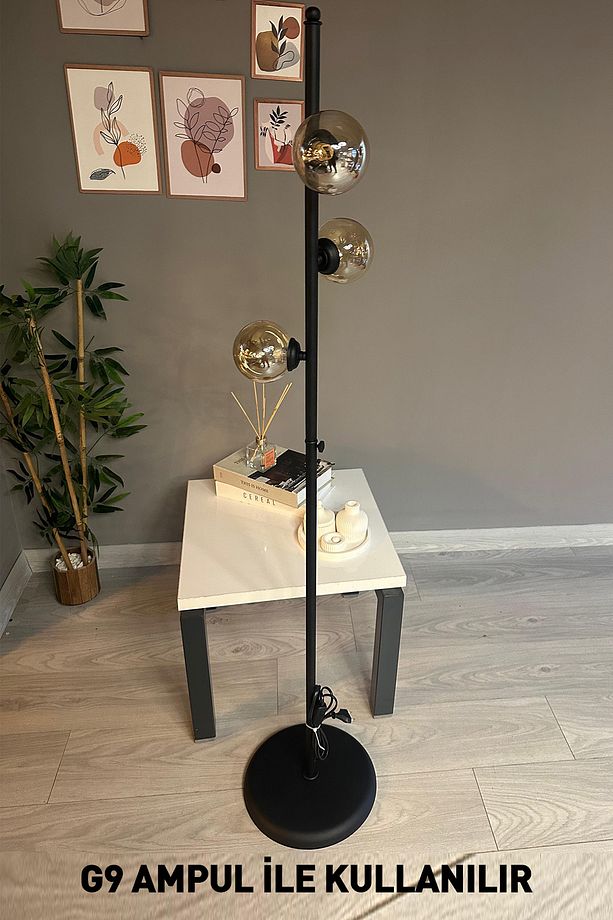 Lambader Bal Rengi Cam Başlık Modern Dekoratif Metal Oturma Odası Zemin Lambası - 5