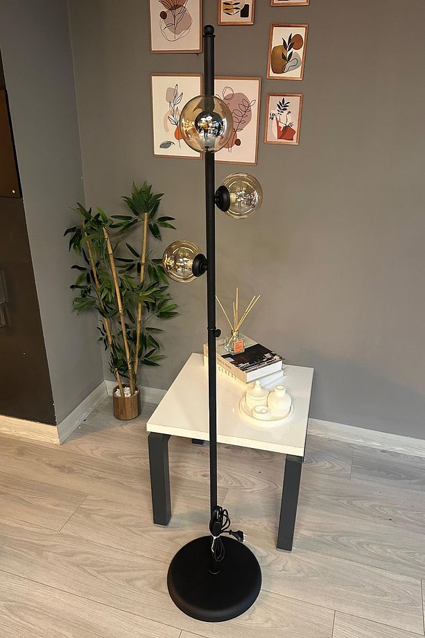 Lambader Bal Rengi Cam Başlık Modern Dekoratif Metal Oturma Odası Zemin Lambası - 4