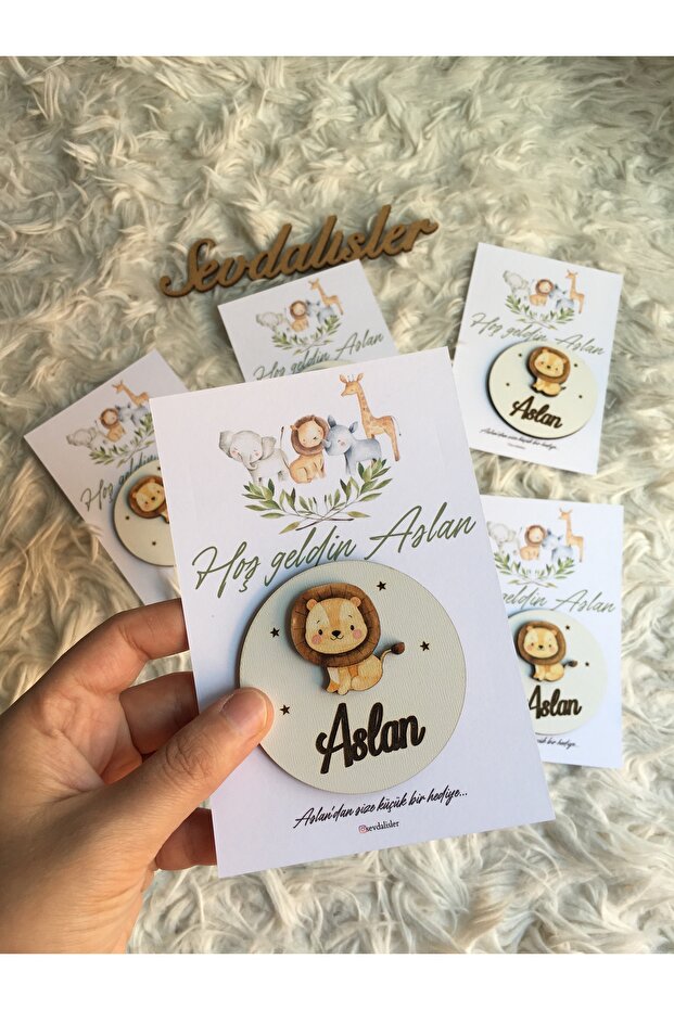 Wooden Baby Magnet with Lion Figure (10 Pieces)