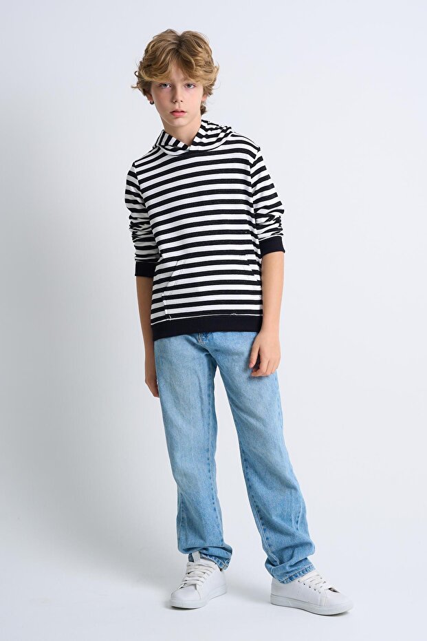 Kangaroo Pocket Hooded Striped Children's Sweatshirt