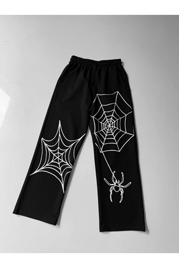 بدلة رياضية بطبعة عنكبوت من القماش بخيطين - أسود - 2