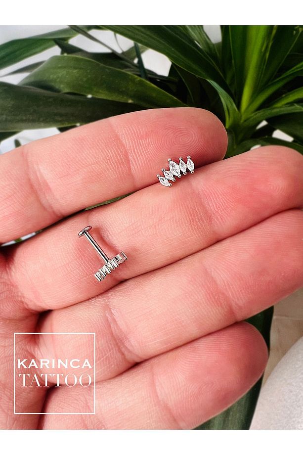 Taşlı Elit Şık Tragus Piercing Flat Forward Helix Conch Dudak Kulak Piercing - 5