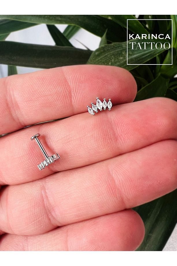Taşlı Elit Şık Tragus Piercing Flat Forward Helix Conch Dudak Kulak Piercing - 6