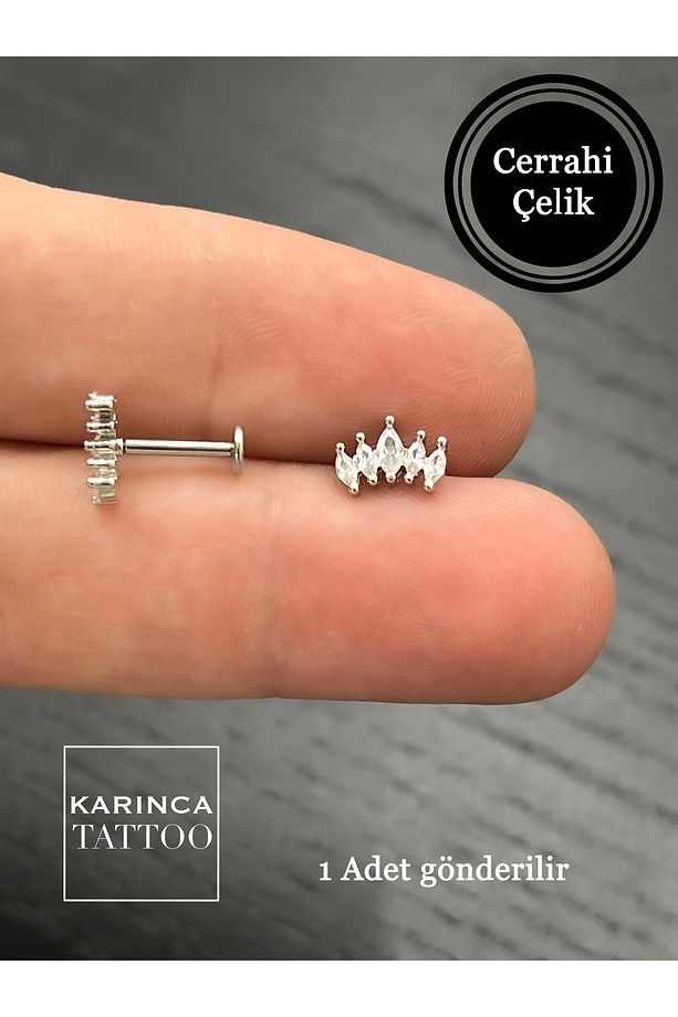 Taşlı Elit Şık Tragus Piercing Flat Forward Helix Conch Dudak Kulak Piercing - 4